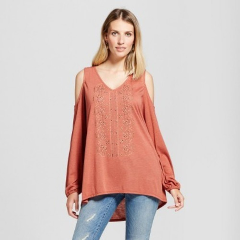 Women's Embellished Cold Shoulder Top